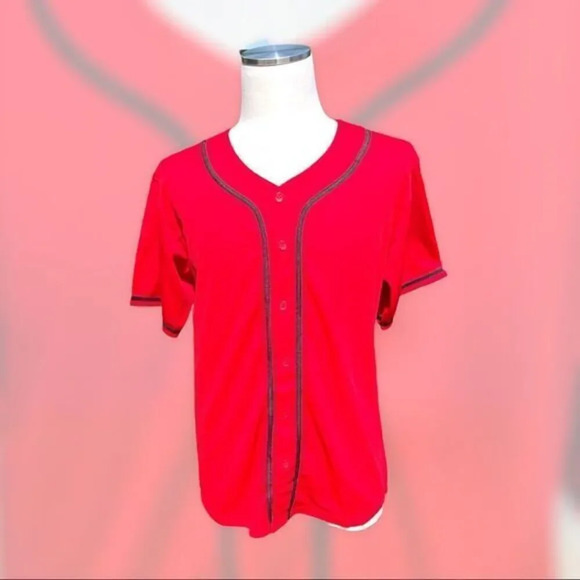 Red With Black Stripe Blank Plain Hipster Button Front Jersey Size M NWT - Picture 1 of 9